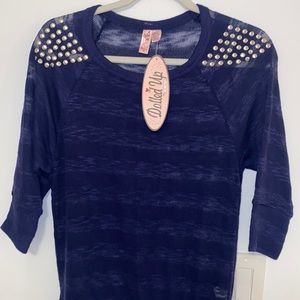 Navy Studded 3/4 Sleeve Top